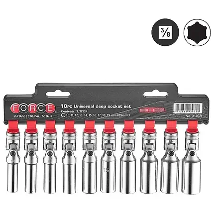 Набір головок 3/8" глибоких з карданом 10 пр. 3103R F, фото 1