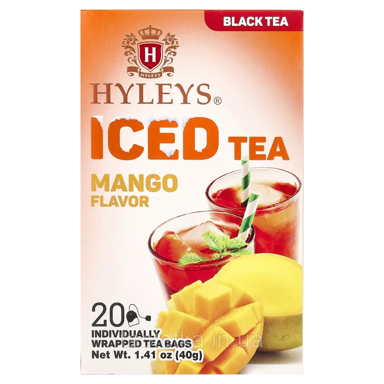 Hyleys Tea, Чорний чай із льодом, манго, 20 чайних пакетиків в індивідуальному пакованні, 40 г (1,41 унції)