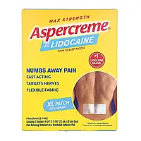 Aspercreme, знеболювальний патч, з 4% лідокаїном, максимальна сила дії, розмір XL, без запашників, 3 шт.