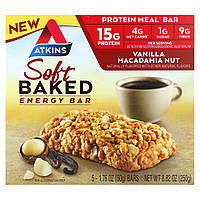 Atkins, Soft Baked Energy Bar, ванільний горіх і макадамія, 5 батончиків, 50 г (1,76 унції) Дніпро