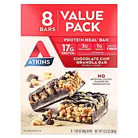 Atkins, Protein Meal Bar, гранолу з шоколадною крихтою, 8 батончиків, 48 г (1,69 унції)