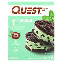 Quest Nutrition, протеїновий батончик, м'ята та шоколадна крихта, 4 шт. по 60 г (2,12 унції)