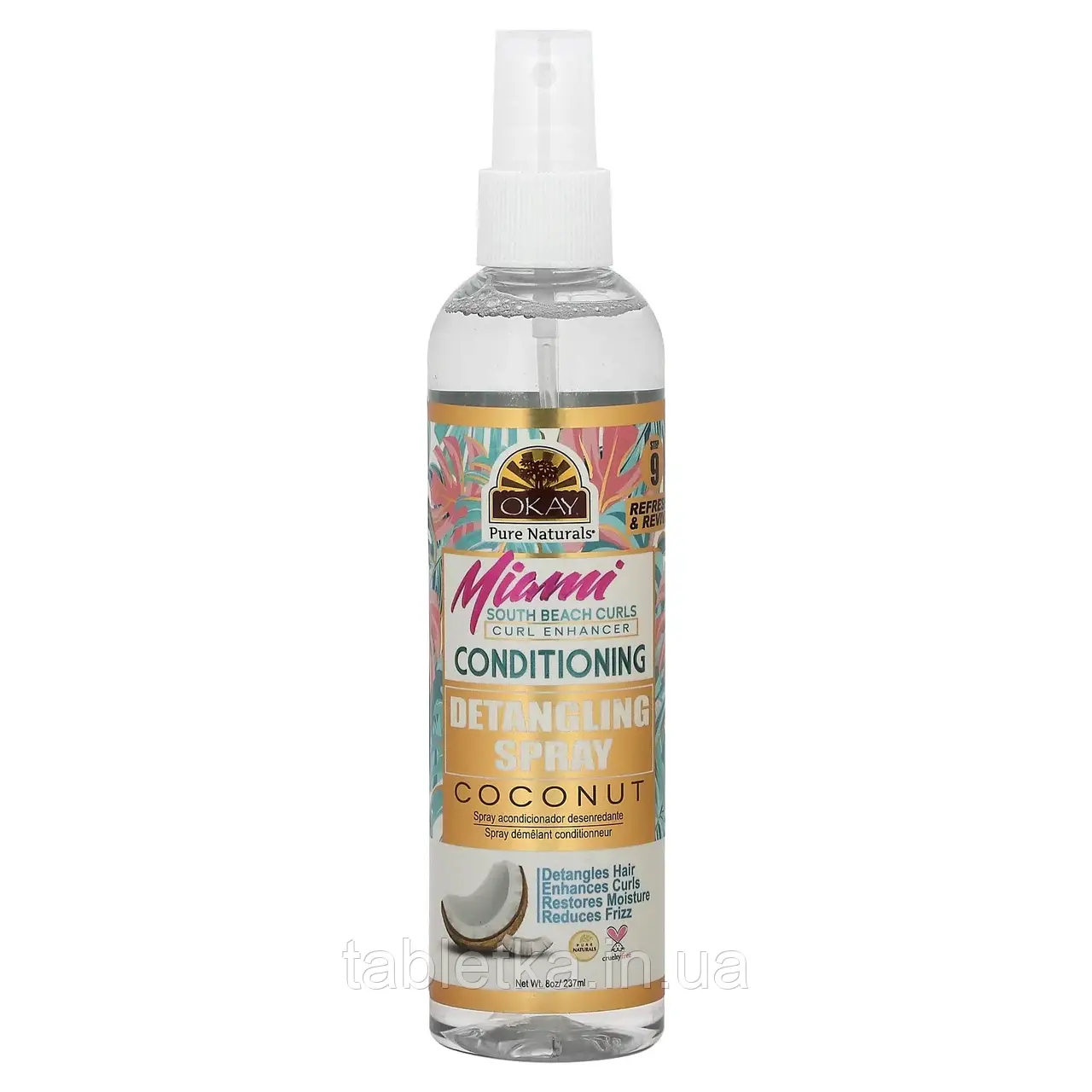 Okay Pure Naturals, Miami, спрей для розплутування волосся, кондиціонер, кокос, 237 мл (8 унцій) Дніпро