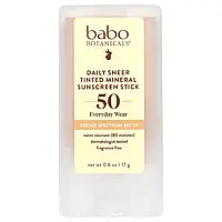 Babo Botanicals, щоденний мінеральний сонцезахисний стик із відтінком, SPF 50, без запашників, 17 г (0,6 унції)