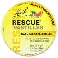 Bach, Rescue®, пастилки для зняття стресу природним способом, зі смаком апельсина та бузини, 35 пастилок, 50 г