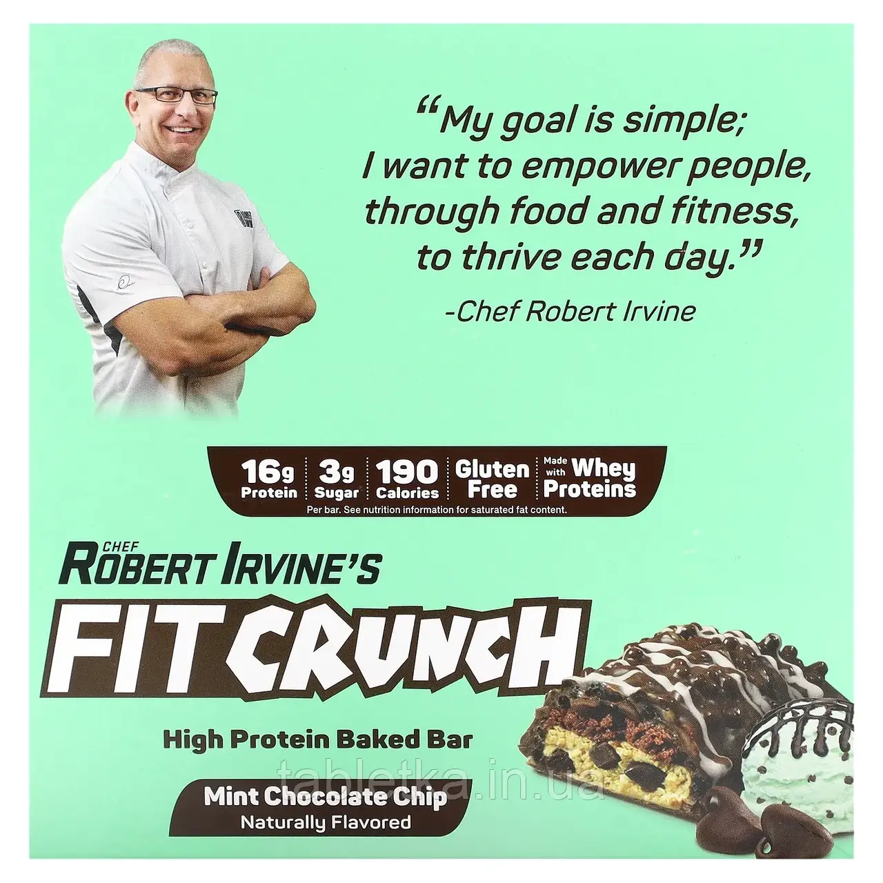 FITCRUNCH, Запечений батончик із високим вмістом протеїну, м'ятна шоколадна крихта, 9 батончиків, 46 г Дніпро