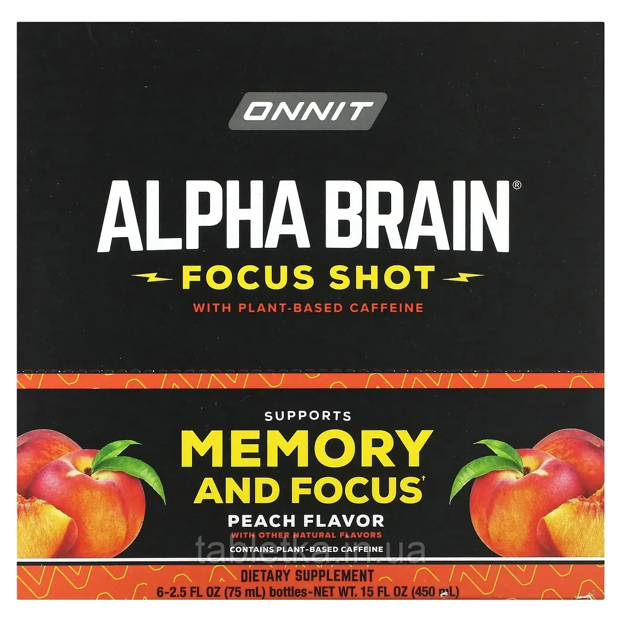 Onnit, Alpha Brain Focus Shot, персик, 6 флаконів по 75 мл (2,5 рідк. Унції) Дніпр Дніпро