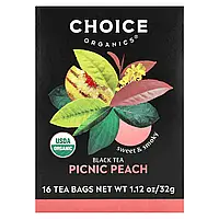 Choice Organic Teas, Black Tea, персик для пікніка, 16 чайних пакетиків, 32 г (1,12 унції)