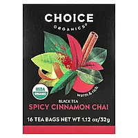 Choice Organic Teas, Чорний чай, чай із прянощами та корицею, 16 чайних пакетиків, 32 г (1,12 унції)
