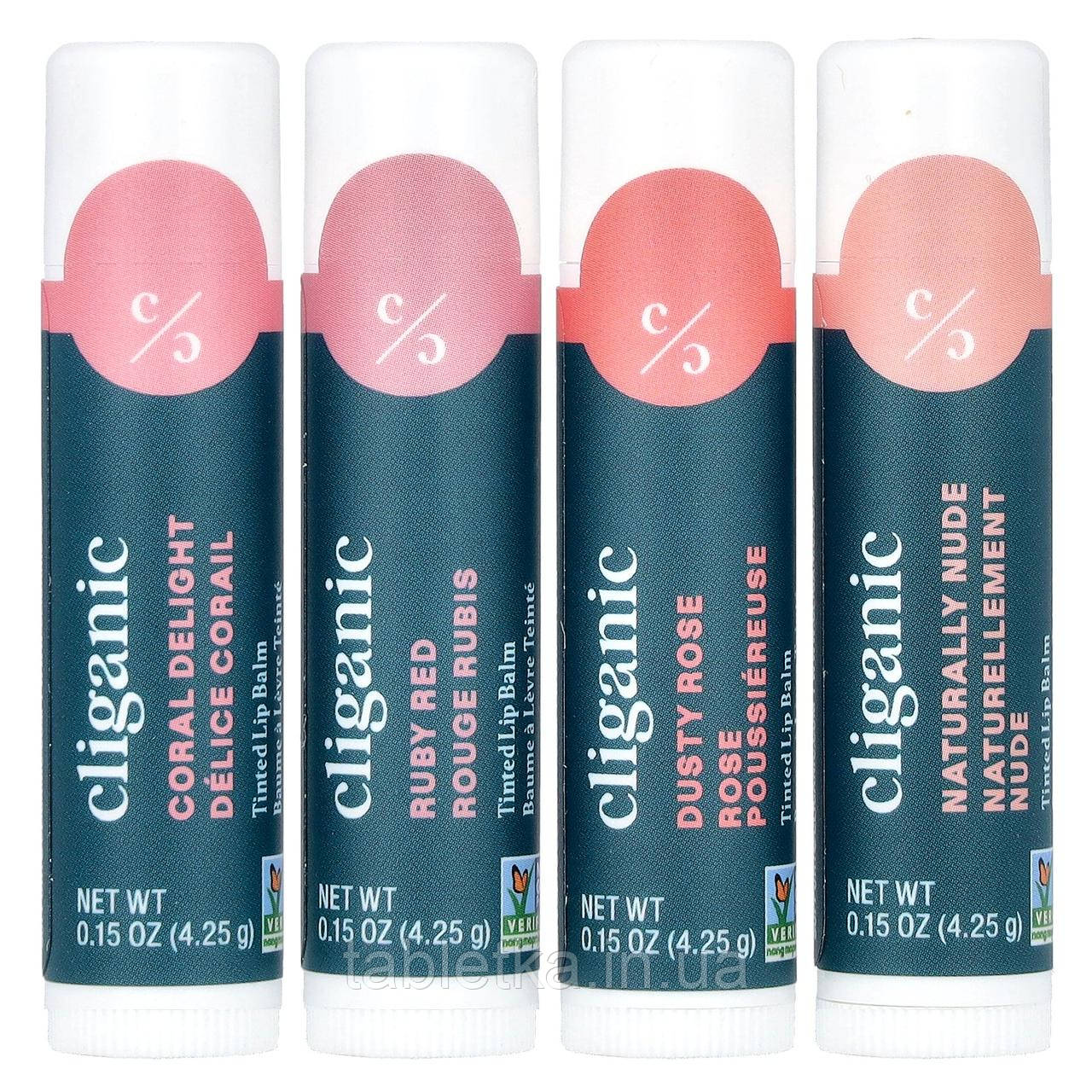 Cliganic, бальзам для губ, відтінок кольору, 4 шт. В упаковці, по 4,25 г (0,15 унції) Дніпро