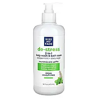 Kiss My Face, гель для душу та ванночка для зняття стресу 2 в 1, перцева м'ята та мускатна шавлія, 473 мл (16