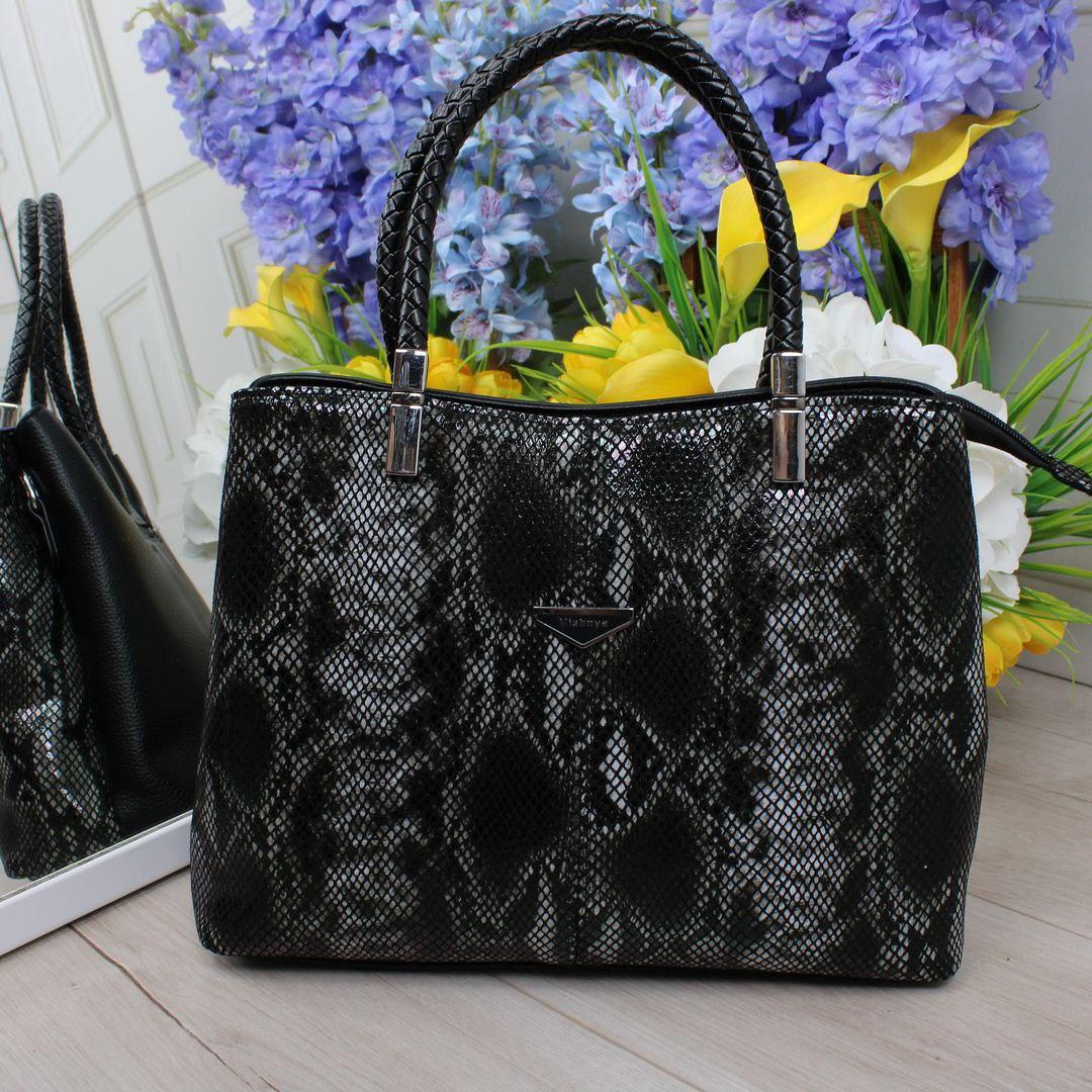 Жіноча сумка ділова класична рептилія натуральна шкіра+ екошкіра