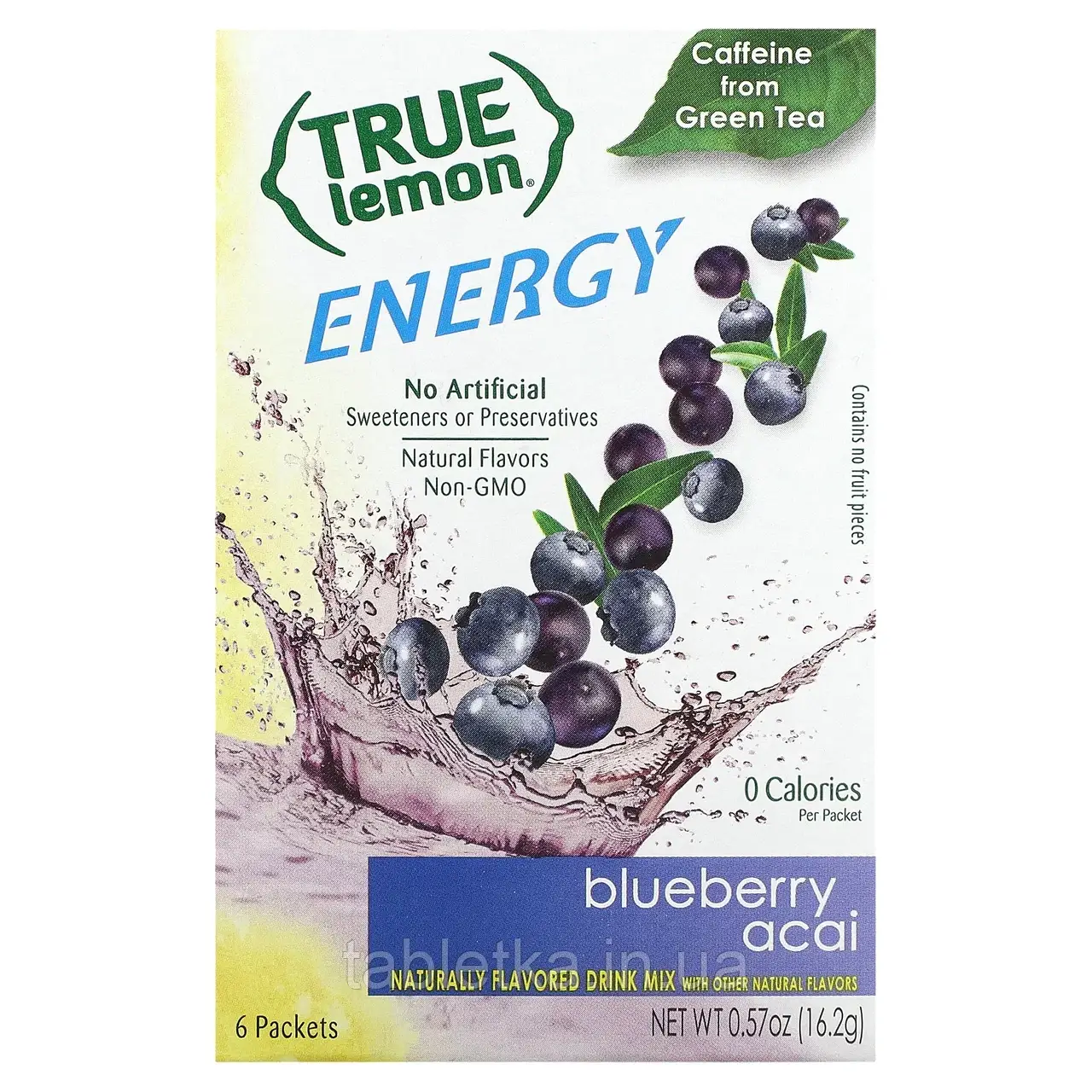 True Citrus, True Lemon, Energy, лохина та асаї, 6 пакетиків по 2,7 г (0,095 унції)