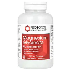 Protocol for Life Balance, Magnesium Glycinate, High Absorption, 180 Veg Capsules, Київ