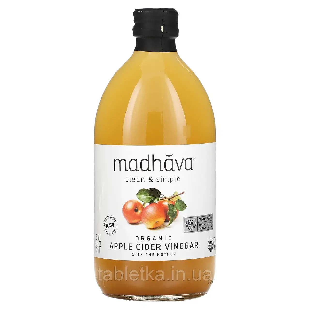 Madhava Natural Sweeteners, органічний яблучний оцет, 500 мл (16,9 рідк. Унції) Дніпр