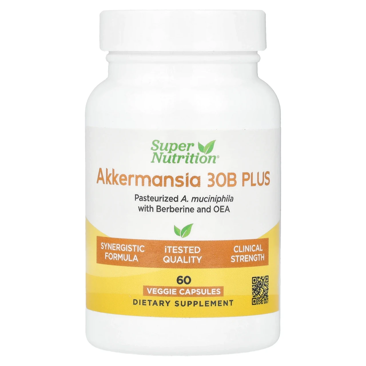Super Nutrition, Akkermansia 30B PLUS, пастеризована A. Muciniphila з берберином і OEA, 60 рослинних, Київ, фото 1