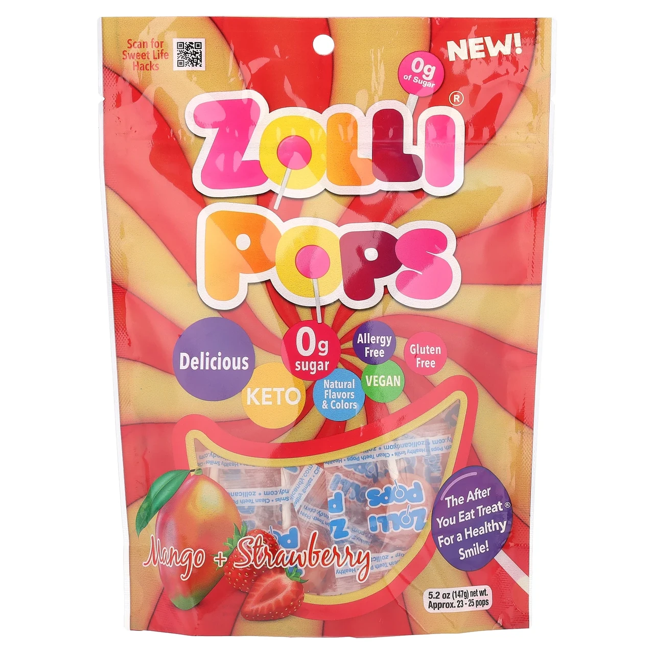 Zollipops, Suckers, манго та полуниця, 147 г (5,2 унції), Київ