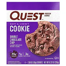 Quest Nutrition, Протеїнове печиво, подвійна шоколадна крихта, 4 пакетики, 59 г (2,08 унції), Київ