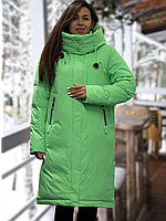 Куртка довга пальто жіноча зелена з капюшоном
