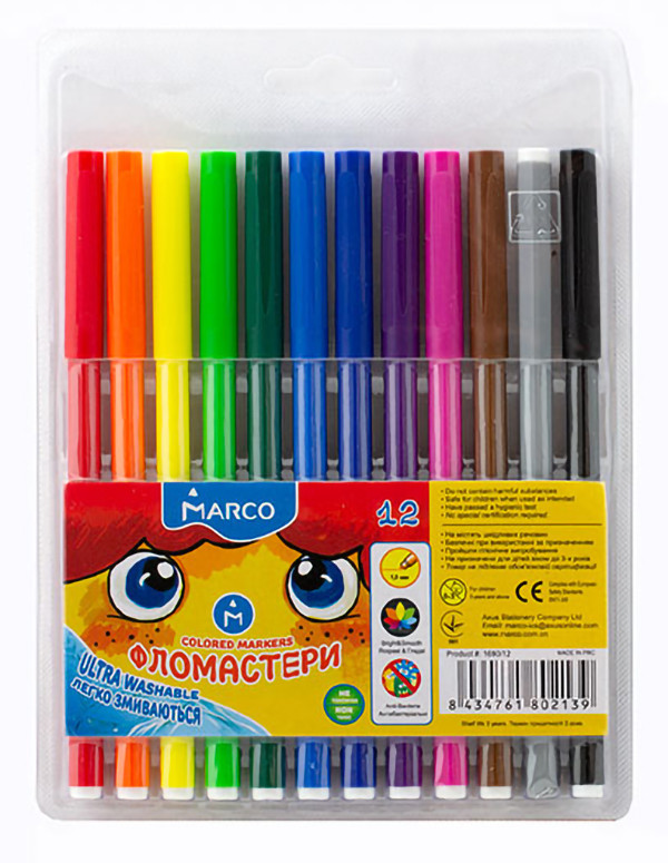 Фломастери 12 кольорів Marco Super Washable 1690-12