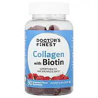 Doctor's Finest, колаген із біотином, жувальні мармеладки, малина, 90 жувальних таблеток
