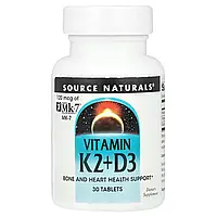 Source Naturals, Вітамін K2 + D3, 30 таблеток