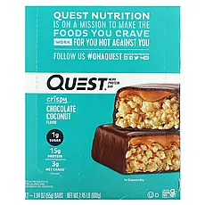 Quest Nutrition, Hero Protein Bar, хрумкий шоколад з кокосом, 12 батончиків, 55 г (1,94 унції), Київ