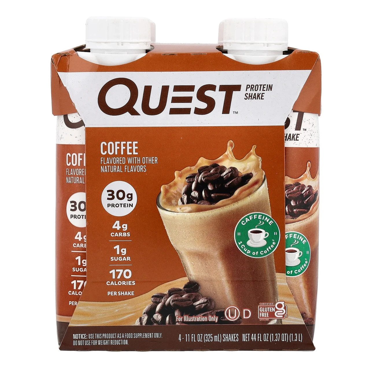 Quest Nutrition, Протеїновий коктейль, кава, 4 коктейлі, 325 мл (11 рідк. Унций), Київ