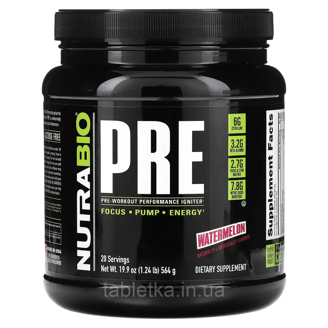 Nutrabio Labs, Pre-Workout Performance Igniter, кавун, 564 г (1,24 фунти) Дніпро Дніпро