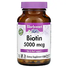 Bluebonnet Nutrition, Біотин, 5000 мкг, 120 рослинних капсул, Київ
