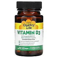 Country Life, Вітамін D3, 62,5 мкг (2500 МО), 60 м'яких таблеток