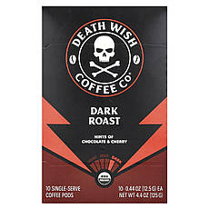 Death Wish Coffee, Найміцніша у світі кава, темне обсмажування, 10 порційних кавових капсул, 12,5 г (0,44, Київ