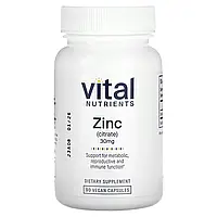 Vital Nutrients, Цинк (цитрат), 30 мг, 90 веганських капсул
