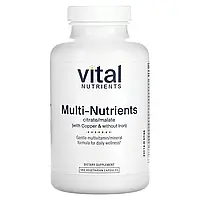 Vital Nutrients, Мульти поживні речовини цитрат/малат (з міддю й без заліза), 180 вегетаріанських капсул