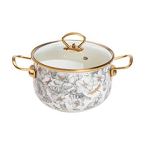 Емальована каструля на 3,5 л зі скляною кришкою flowers