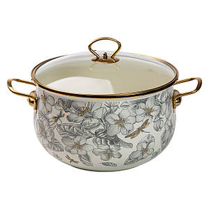 Емальована каструля на 6,5 л зі скляною кришкою flowers