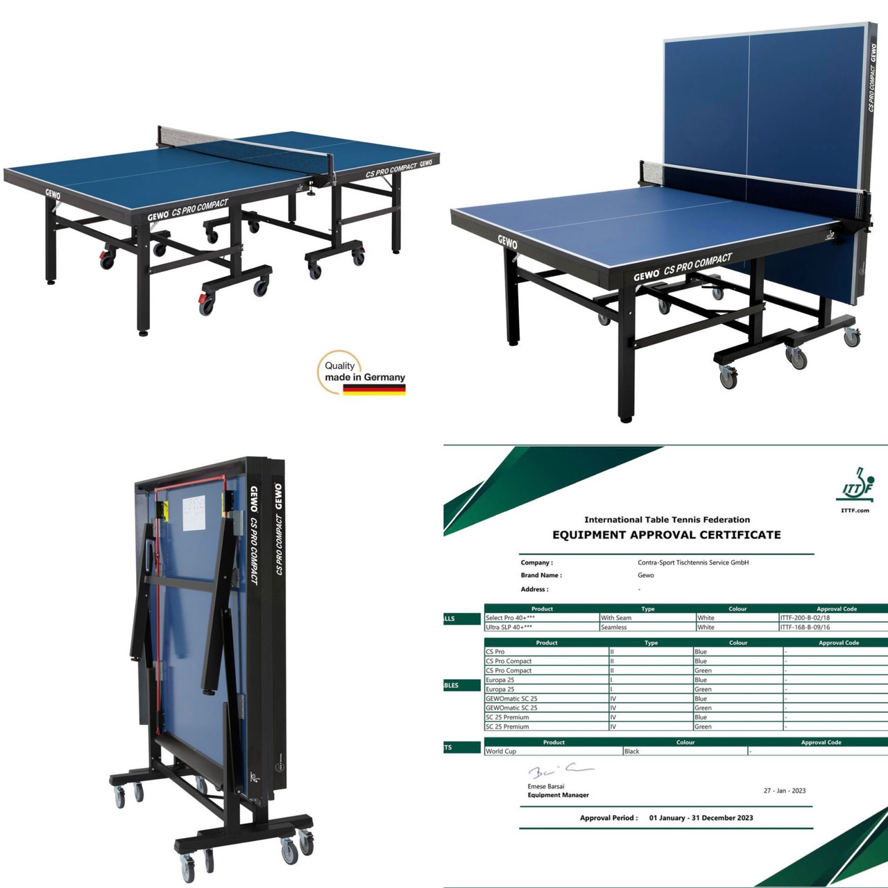 Складаний тенісний стіл для приміщень Gewo CS Pro Compact ITTF Blue Синій
