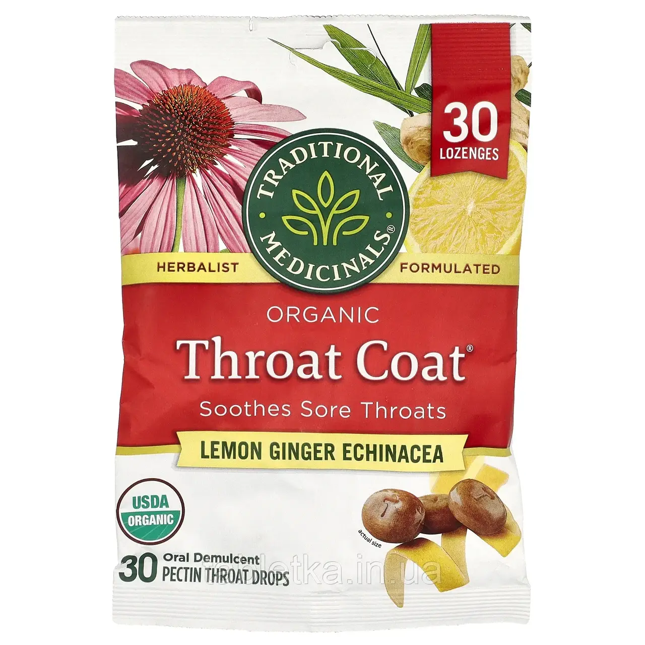 Traditional Medicanals, Organic Throat Coat®, краплі для горла з лимоном і імбиром, 30 крапель для горла з