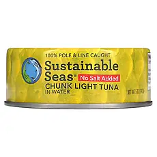Sustainable Seas, Шматочки світлого тунця у воді, без додавання солі, 142 г (5 унцій), Київ