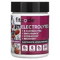 FITCODE, Fit Electrolytes, суміш електролітів для гідратації, зі смаком ягідного асорті, 114 г (4,02 унції) оригінал