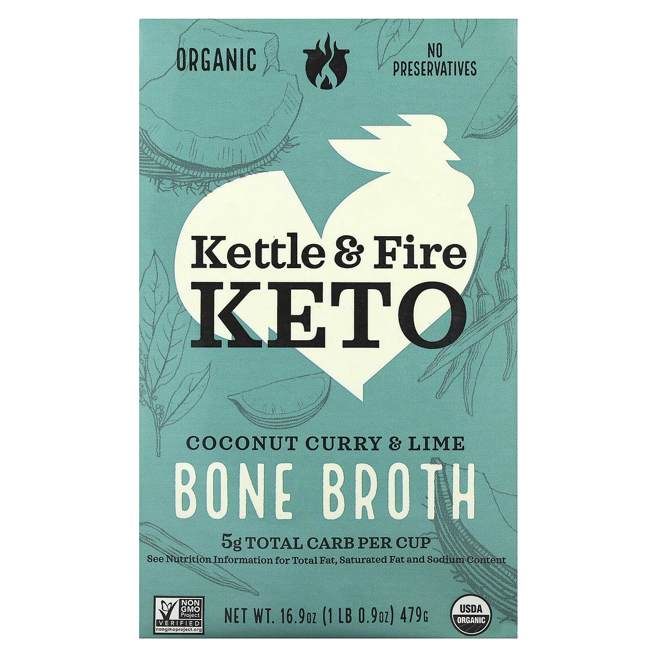 Kettle & Fire, Bone Broth, кокосова карі та лайм, 479 г (16,9 унції) Київ, Київ, фото 1