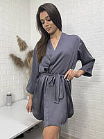 Шовковий халат на запах у кольорі графіт