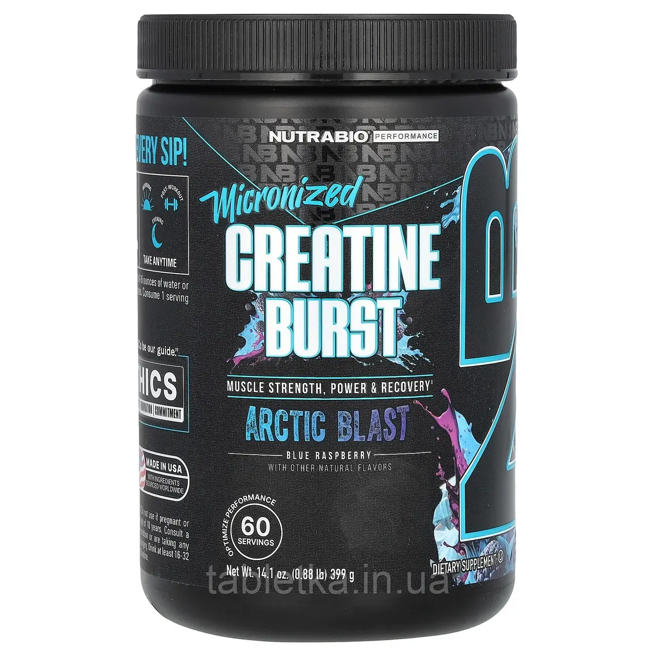 NutraBio, Micronized Creatine Burst, Arctic Blast з блакитною малиною, 399 г (0,88 фунта)
