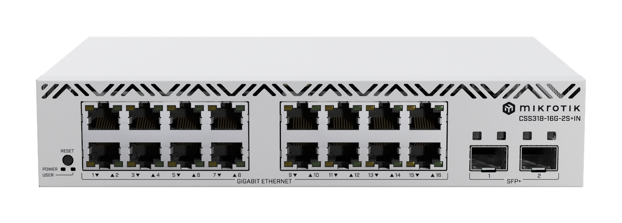 Комутатор MikroTik 16x1G, 2xSFP+, CSS318-16G-2S+IN