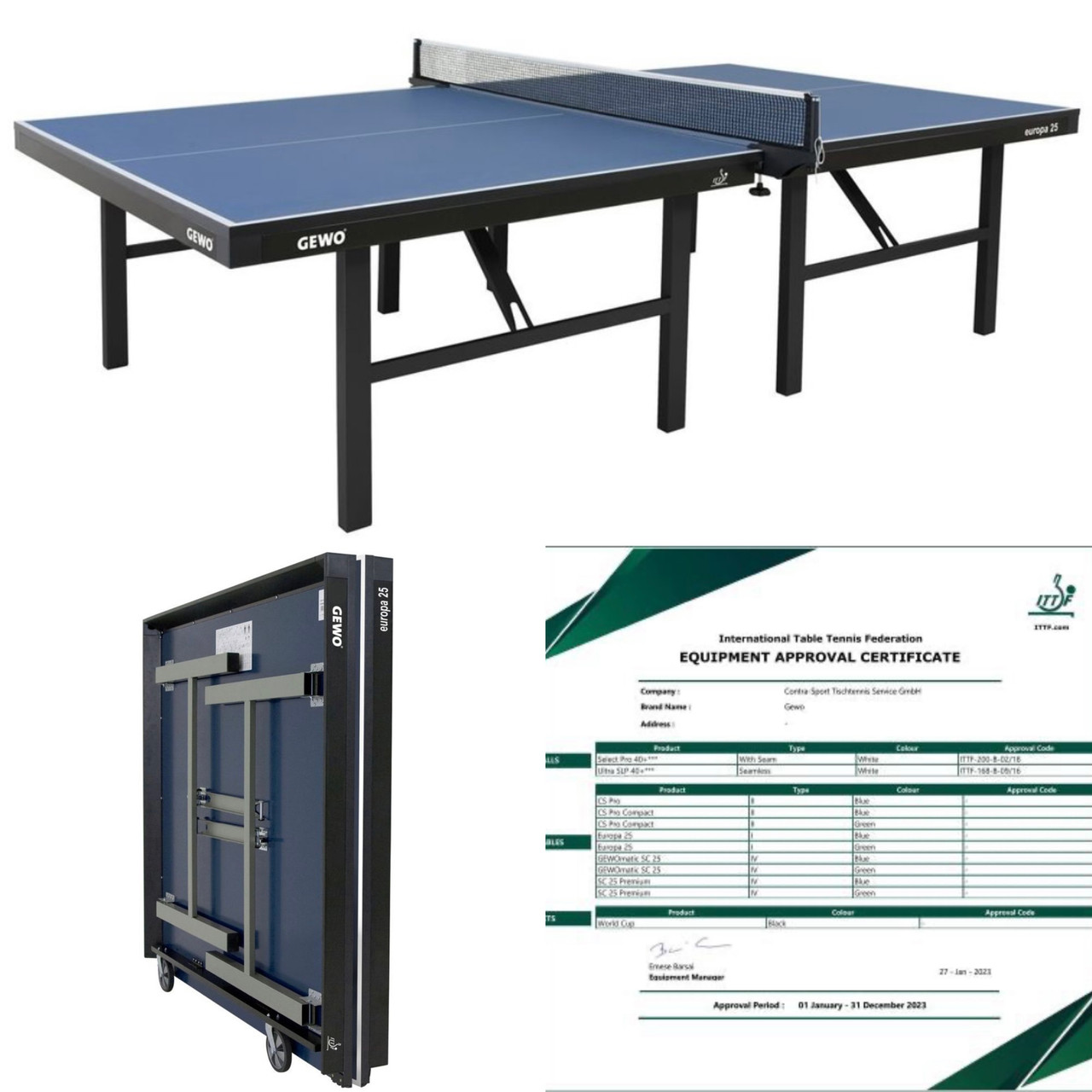 Тенісний складаний стіл для закритих приміщень Gewo Europa 25 ITTF Blue