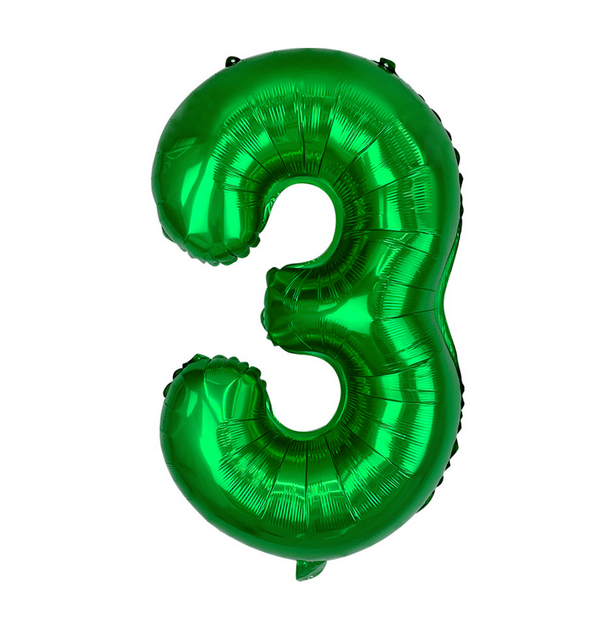 Фольгована куля цифра "3", зелена, 80 см. в упаковці., фото 1