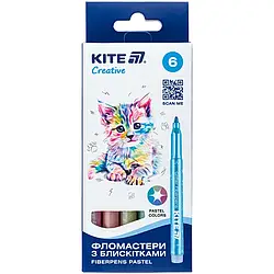 Фломастери з блискітками Kite Creative 6 кольорів пастель K-1148