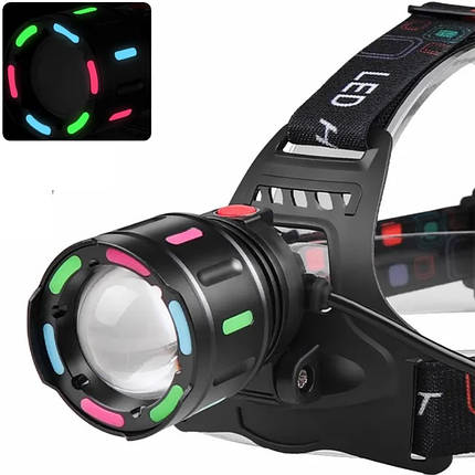 Ліхтар налобний NIGHT VISION FLUORESCENCE SY-8087 1 РЕЖИМ PM10-TG, 2x18650, signal light, ЗУ Type-C, zoom, Box, фото 1