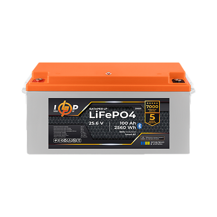 Акумулятор LP LiFePO4 25,6V - 100 Ah (2560Wh) (BMS 100A/50А) пластик Smart BT, фото 1