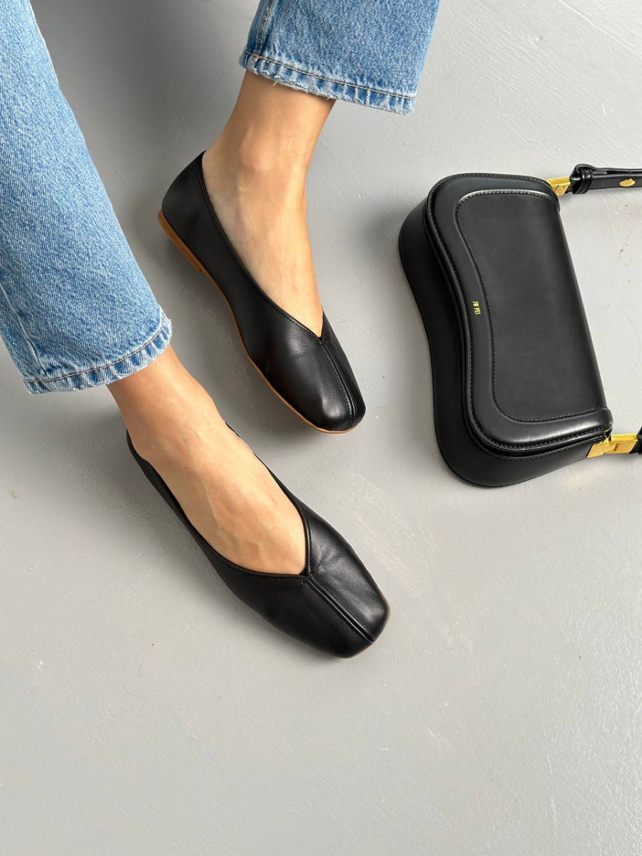 Балетки жіночі шкіряні чорні, фото 1